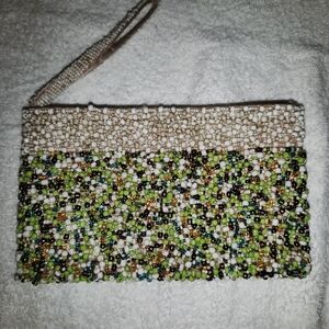 Source Unknown Beaded Green and White Clutch